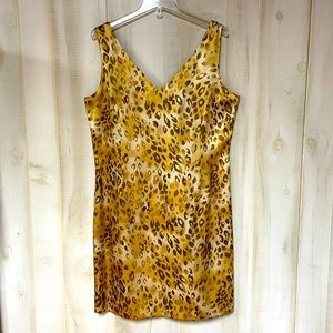 Blushe Impressions Like New Gold Brown Animal Print V Neck Silk Slip Dress Sz 16